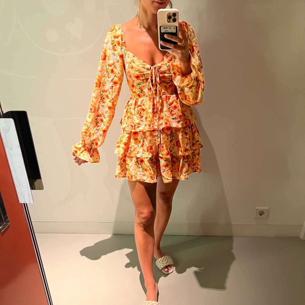 Orange Floral Ruffle Mini